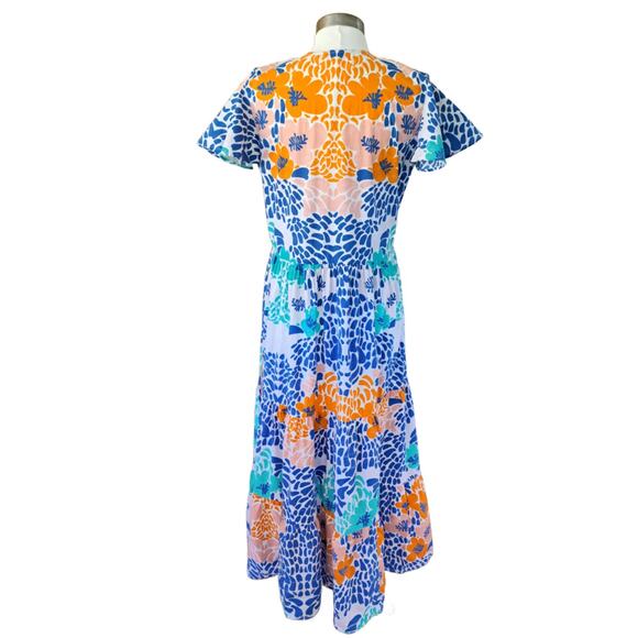 OLIPHANT V-neck Maxi Dress Size Medium Blue Antigua Multi Tiered Flutter Sleeve - Picture 4 of 11